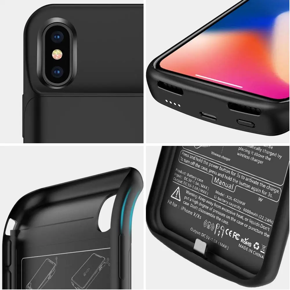 Чехол NEWDERY для аккумулятора iPhone X Xs совместим с беспроводной зарядкой Qi тонкий
