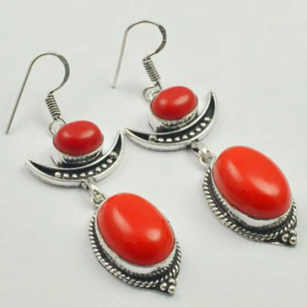 

Coral Earrings Silver Overlay over Copper , 64 mm, E3608