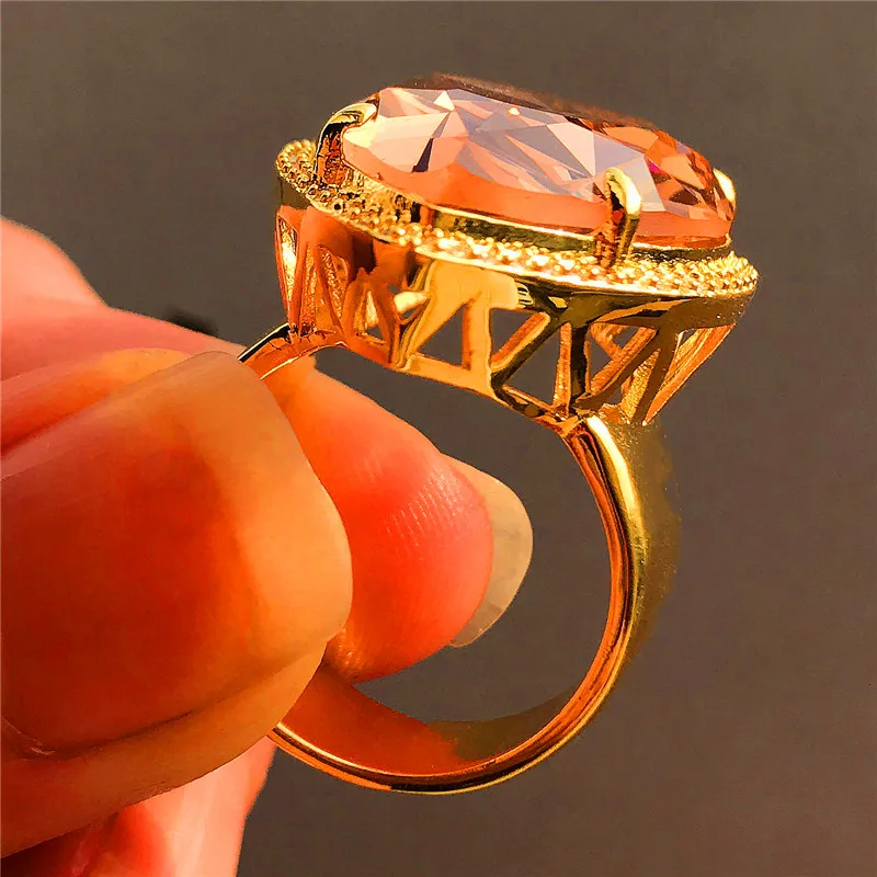 Роскошный мужской женский камень цвета шампань кольцо Кристалл Мода 18KT Желтое золото Заполненные ювелирные изделия винтажные свадебные кольца для мужчин и женщин
