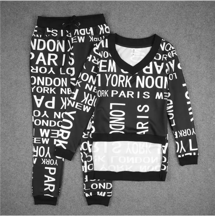 

S-XL V-Neck Women Suit 2 Two Piece Set Tracksuit Sweater Jogging Set Fitness Running Suits Women