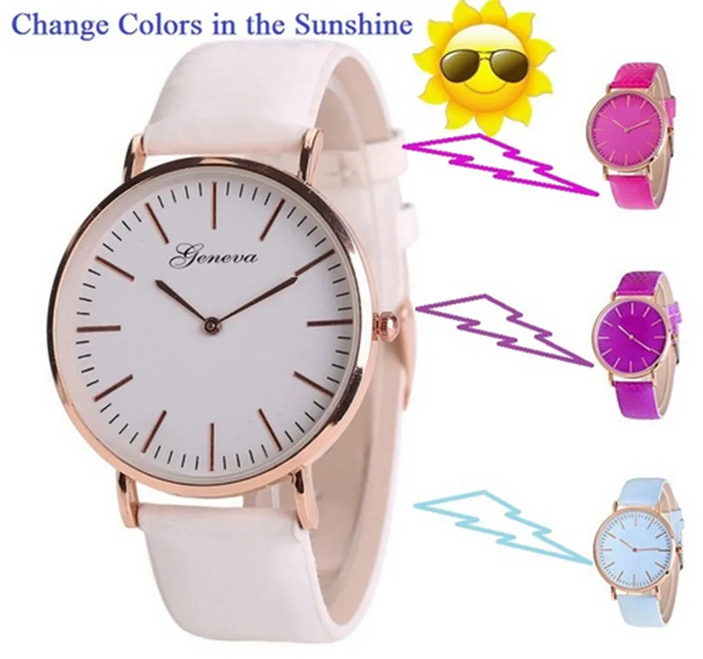 

DHL free 100pc,Fashion Geneva Thermochromic Temperature Change Color Watch leather Watches for Ladies Women Colors Wristwatches