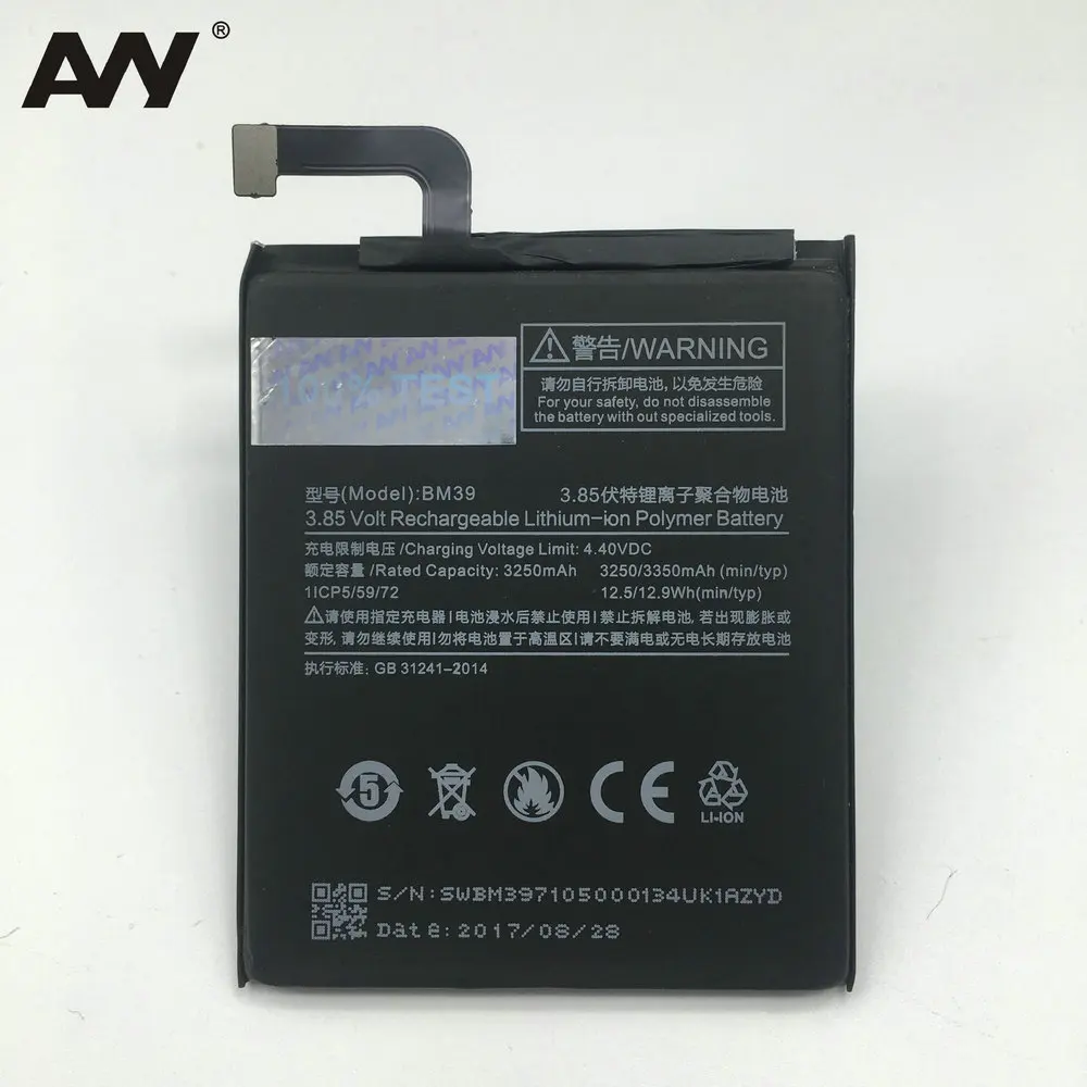 

Battery BM39 For Xiaomi Mi 6 Mi6 Mobile Phone Replacement Li-ion Batteries Rechargeable Bateria 3250mAh 3350mAh 100% Test