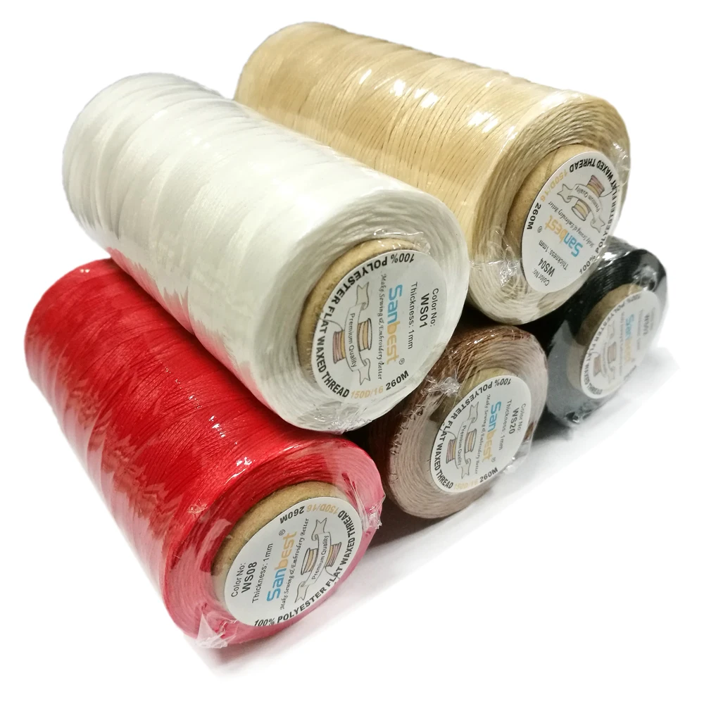 

Sanbest High Quality Durable 1mm 150D/16 Leather Waxed Thread Cord for DIY Handicraft Tool Stitching Thread 260 Meter 22 Colors