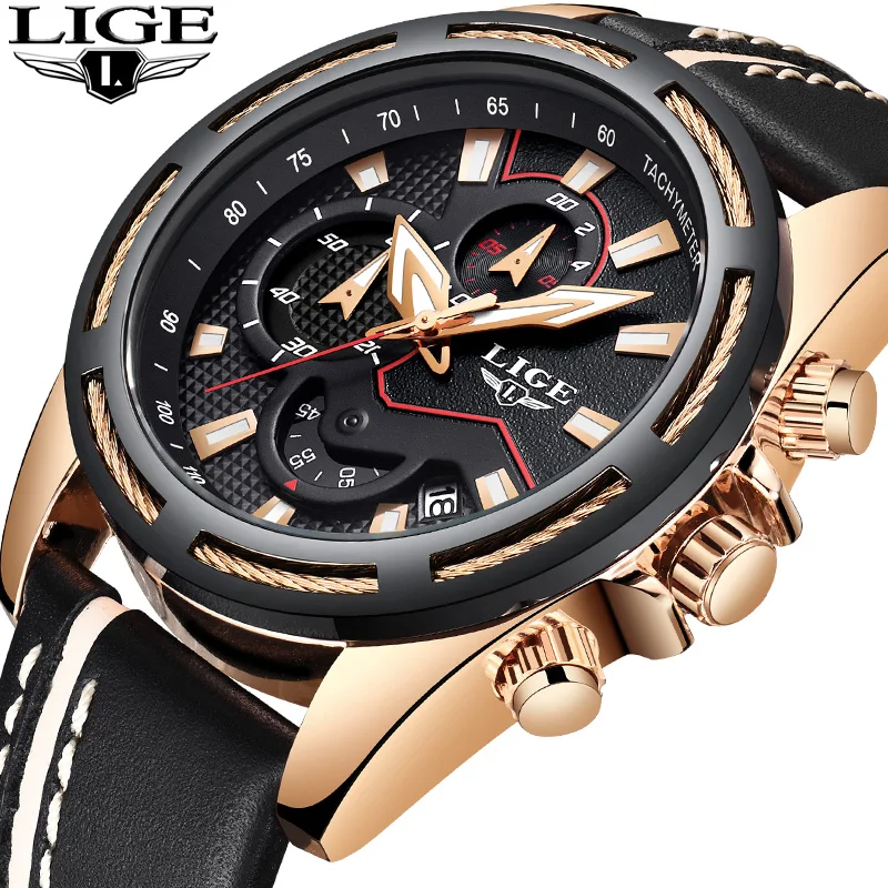 

LIGE Men Watches Fashion Business Quartz Watch Men Top Brand Luxury Genuine Leather Strap Sports Waterproof Clock Relojes Hombre