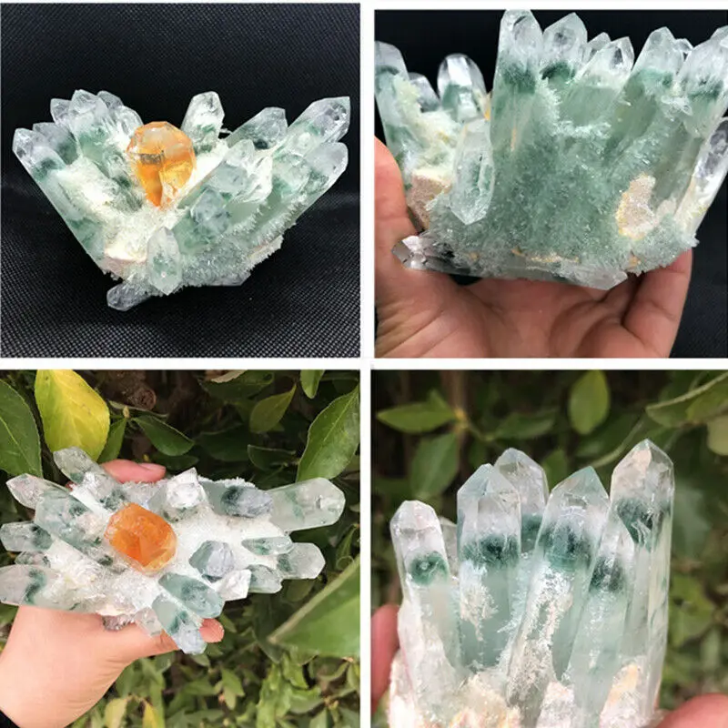 

564g Natural Green Ghost Phantom Quartz Crystal Cluster Healing Specimen+Base Natural Stones and Minerals Quartz Crystals