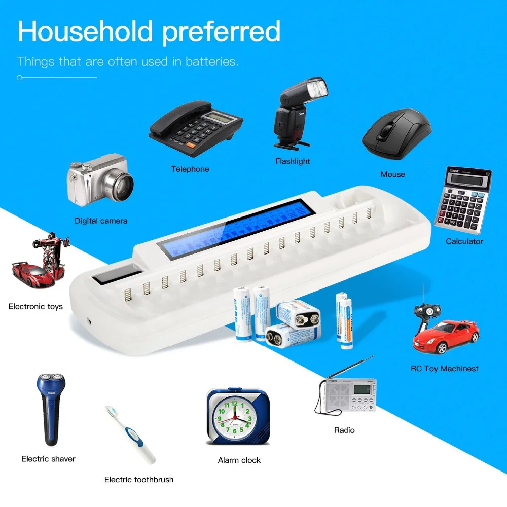 Multipurpose Intelligent Chargers Battery Power Smart LCD 8 bay/16 bay/16+2 slots Batteries Cells Charger For AA AAA Ni-Mh Ni-Cd
