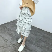Новое поступление, Весенняя плиссированная шифоновая юбка с завышенной талией, шикарная многослойная юбка в горошек с принтом, Saias Longas Casuais