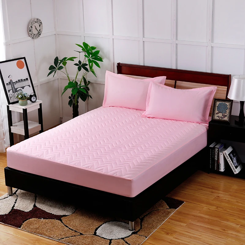 Pink Pure Color Embossed Cotton Polyester Bedding Fitted Sheet Home