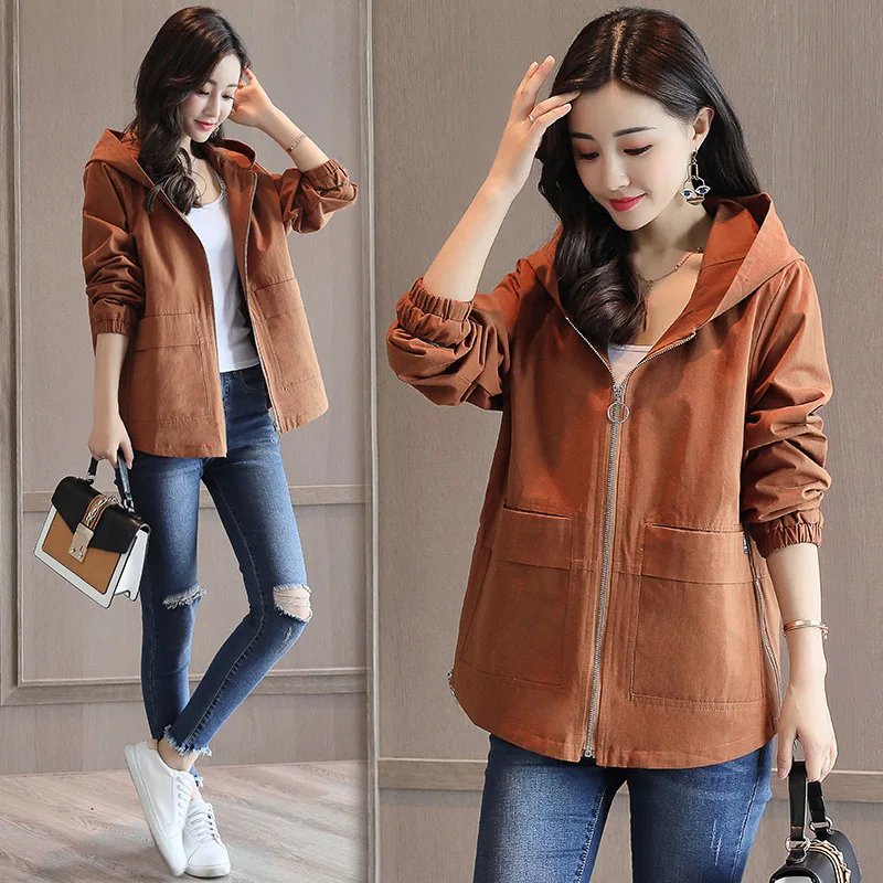 Однотонная тонкая короткая куртка для женщин Женская куртка с капюшоном на молнии жакеты оверсайз и пальто