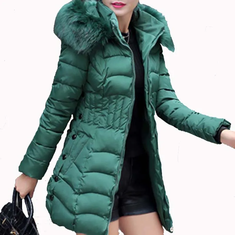 

Winter Coat Women 2015 New Casual Korean Slim Solid Color Warm Long Style Artificial Fur Collar Plus Size Manteau Femme WWM1208