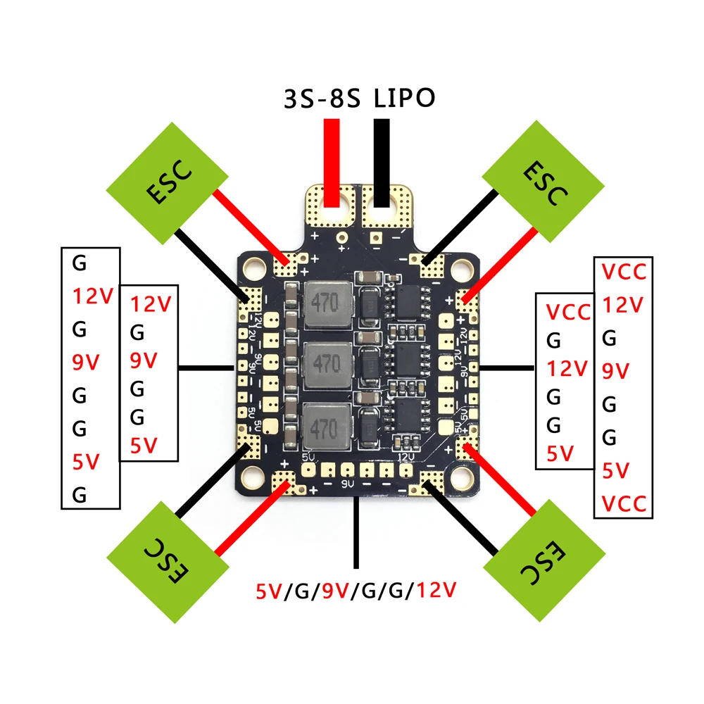 5 шт. RPDB блок питания распределительная плата PDB 5 В и 9 В и 12 в 3-8 S BEC для RC Дрон FPV гоночный