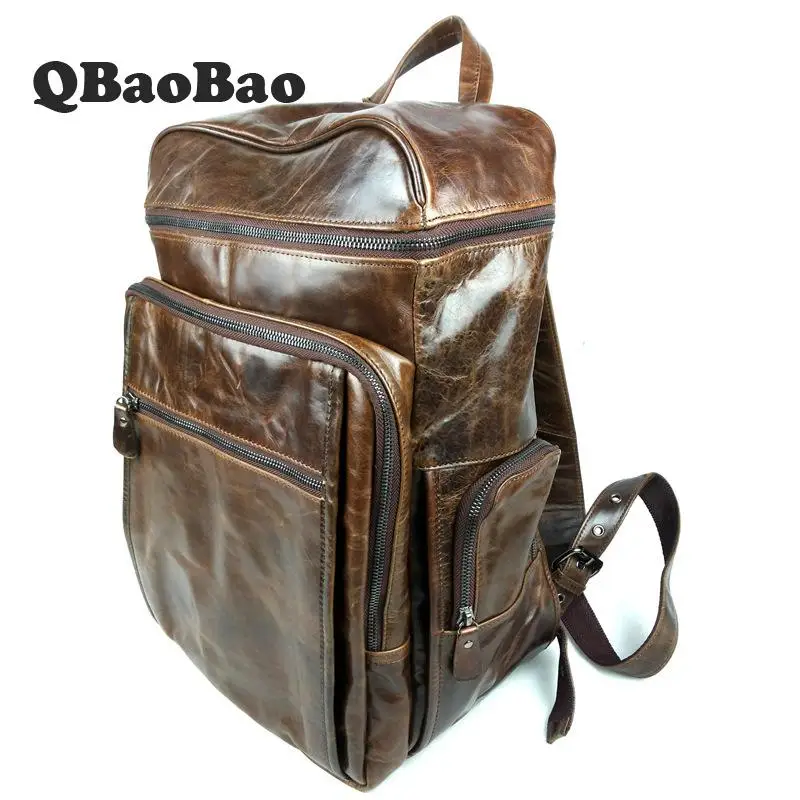 

Real Genuine Leather Vintage Backpack Men School Backpack Male Daily Bag Fashion Leisure Men's Travel Bags Backpacks