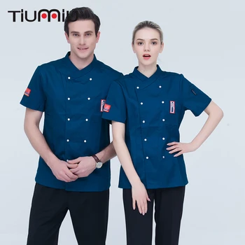 

High Quality Women Men Short-sleeves Embroidery Double Breasted Kitchen Chef Jacket Catering Restaurant Cake Bakery Chef Uniform