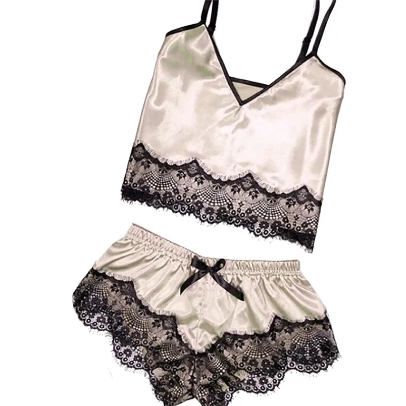 Sexy WomenWomens Sexy Satin Sling Sleepwear Lingerie Lace Bowknot Nightdress Underwear Conjuntos De Mujer 40JA (11)