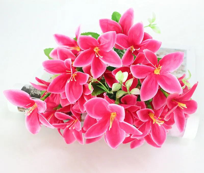 Flone Multicolor Artificial Lily Flower Fake Plastic Silk Flowers Bridal Bouquet Wedding Wreath Home Party Decor Art Floral (8)
