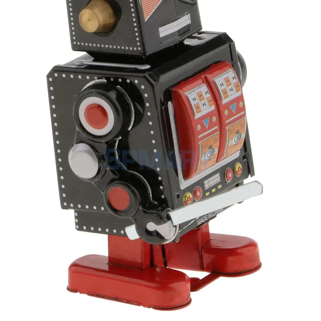 2 Pieces Vintage Wind Up Clockwork Mechanical Walking Tin Robot Kids Toy Gift Collectibles