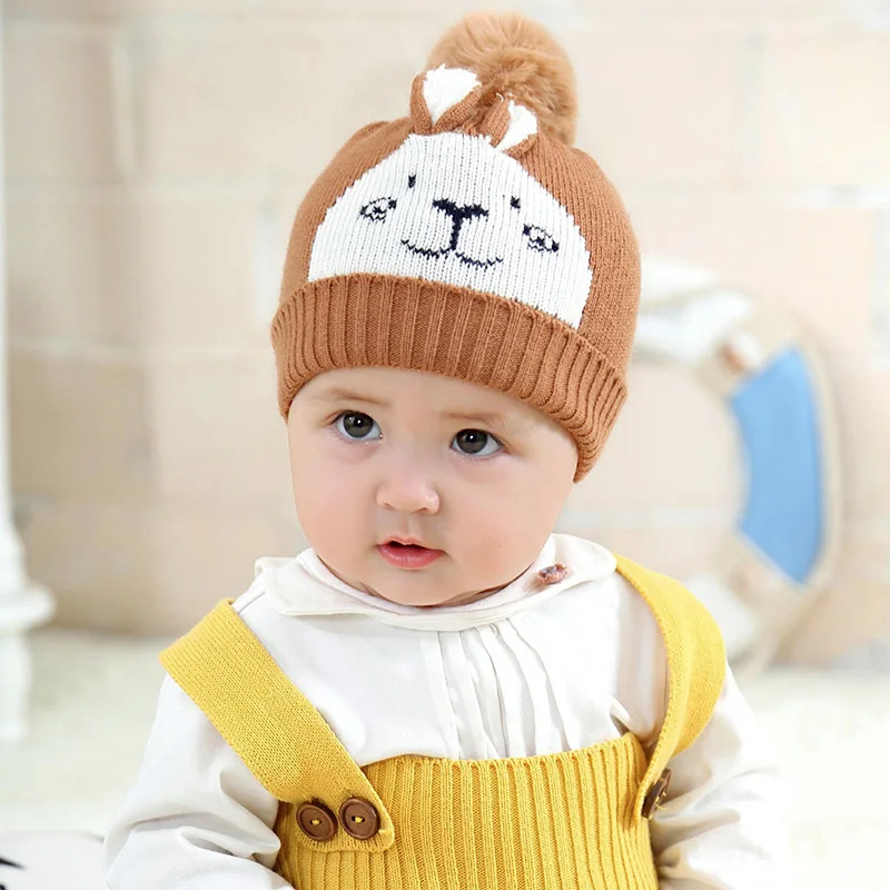 Вязаный для новорожденных шляпа для маленьких девочек и мальчиков, очаровательные зимние шапки для девочек, теплые толстые шапки, Детские шапочки, детская шапка для 0-6 месяцев, GH663 - Цвет: Brown