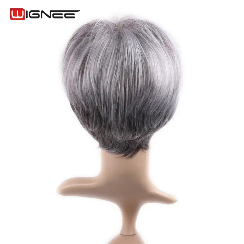 Wignee Korotkie Pryamye Volosy Sinteticheskie Pariki Dlya Afroamerikancev Smeshannye Cveta Naturalnyj Chernyj I Seryj Belyj Kosplej Volos Zhenskie Pariki Wigs For African Americans Wig Wigwig Women Aliekspress