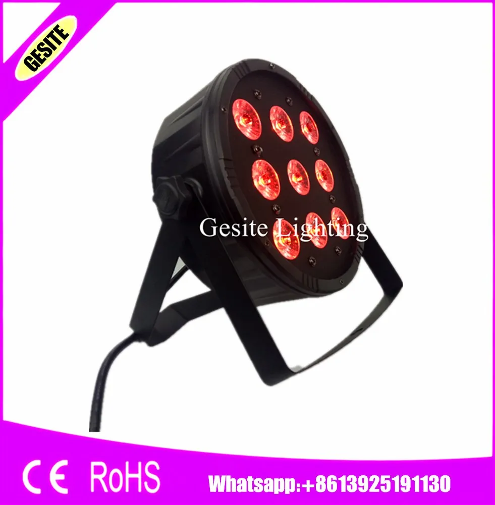 12pcs/lot LED Par 9x12W RGBW 4IN1 DMX 7 Channels LED Flat Par Light