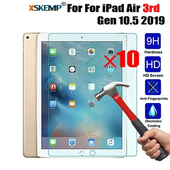 

XSKEMP 10Pcs Wholesale 9H Hardness Tempered Glass Screen Protector Film For iPad Air 3rd Gen 10.5 2019 A2152 A2123 A2153 A2154