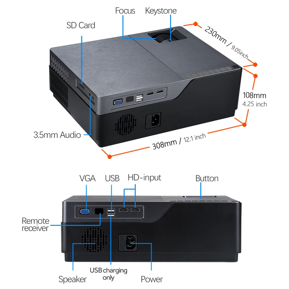 AUN Full HD proyector 1920x1080 resolución LED proyector apoyo AC3. Teatro en Casa ¡5500 lúmenes! (Opcional Android WIFI) M18 - 6