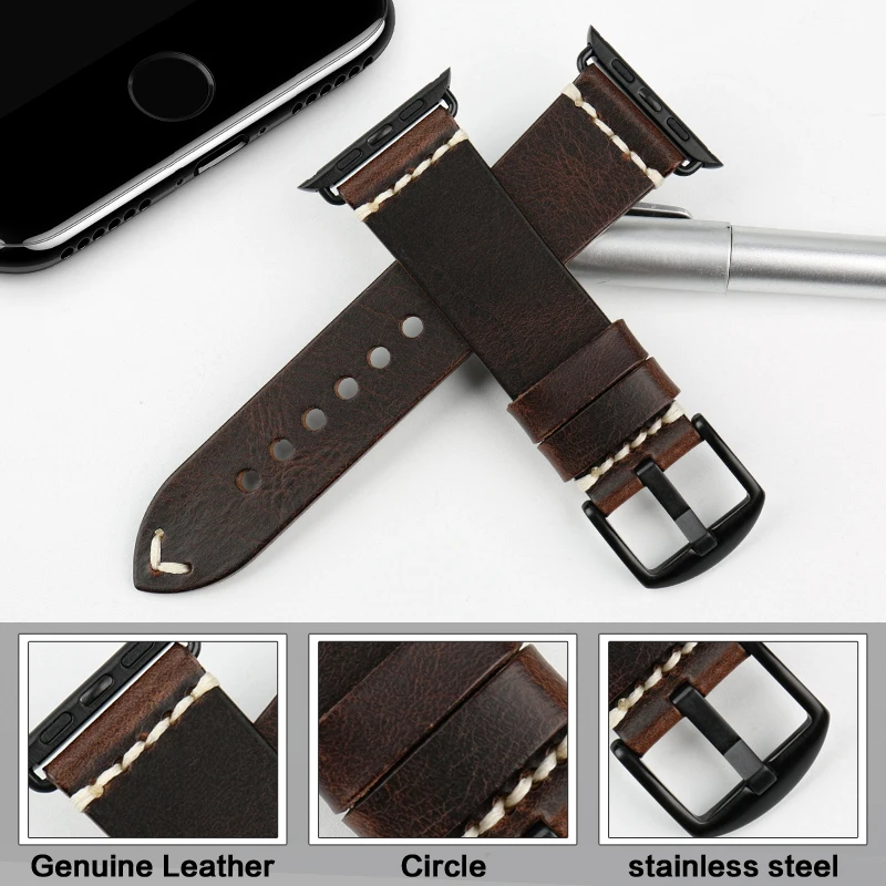 Leather Strap Belt For Apple Watch Band 44mm 45 mm 40mm 42mm 41mm 38mm Series 7 6 5 4 3 iWatch Vintage Oil Wax Leather Watchband 2