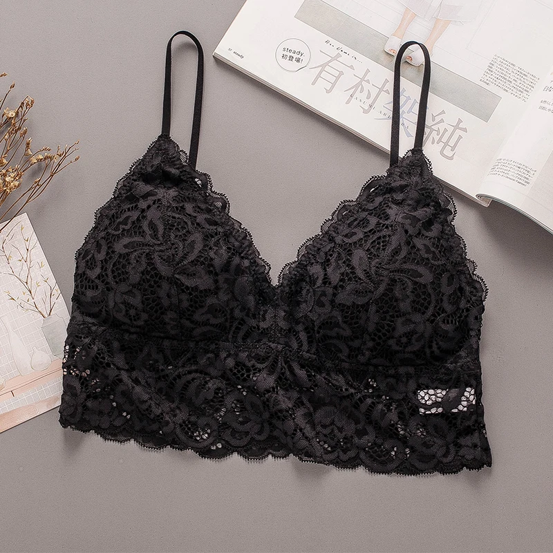 Women Sexy Bralette French Style Lace Bra Girls Triangle Cup Lingerie Deep V Wireless Underwear Soft Thin Seamless Bra Soutien