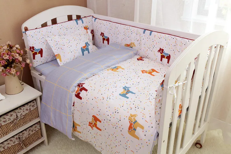 Комплект постельного белья из 3 предметов для малышей, хлопковое детское постельное белье с рисунком из мультфильма, детская кроватка, пододеяльник, наволочка, плоский лист, комплект детской кроватки для новорожденных