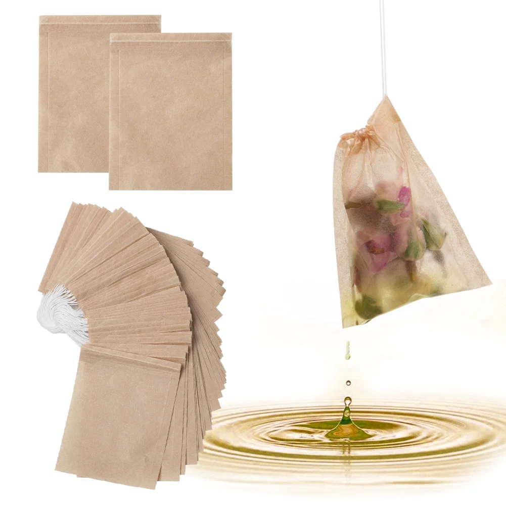 

300pcs Unbleached Kitchen Infuser Filter Paper Portable Natural Tea Bag Disposable Empty Safe Non-toxic Drawstring Environmental