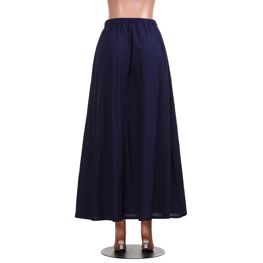 

JAYCOSIN A-Line Women Full Length Elastic Waist Casual Button Flare Long Maxi Skirt Empire Ankle-Length Casual Solid