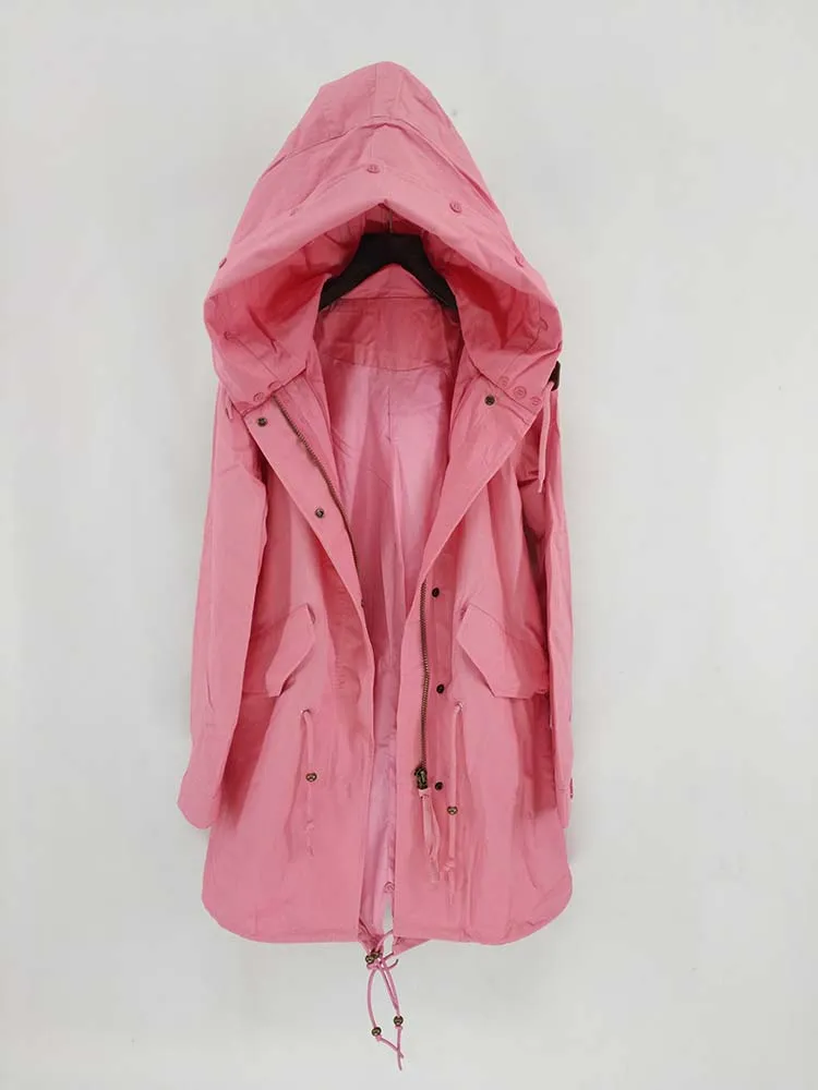 Новое осеннее зимнее пальто женское Длинный тренч Женская уличная одежда Капюшон Люкс Большой размер бренд - Цвет: Pink