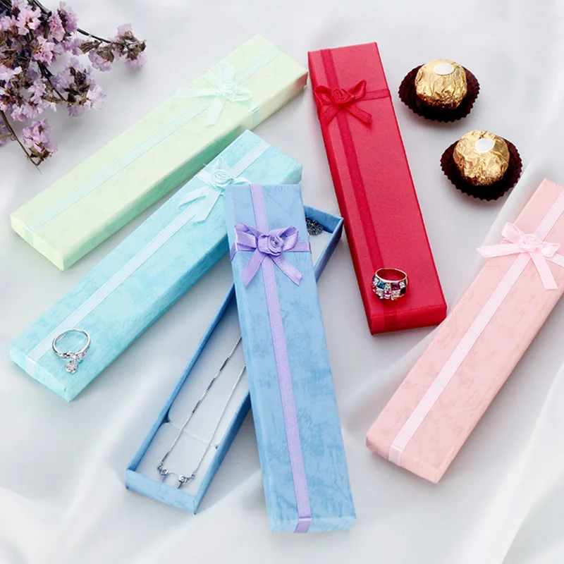 5Pcs/lot Jewellery Display Long Gift Boxes with Bow for Necklace