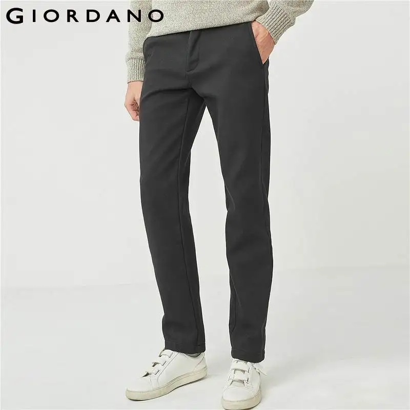 

Giordano Men Pants Men Thick 100% Quality Cotton Slim Full Length Casual Pants Winter Warm Trousers Men Pocket Zip Button