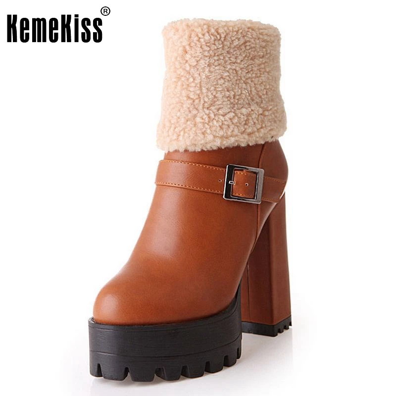 

Women Water Proof Boots Half Short Boot Cotton Winter Snow Botas Fashion Square Heels Footwear Plush Shoes Size 31-43