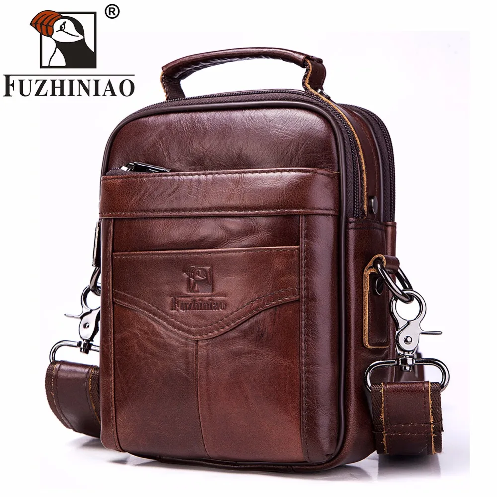

FUZHINIAO New Brand 2018 Male Bag Genuine Leather Shoulder Men's Bag High Quality Zipper Small Cowskin Casual Messenger Men Bags