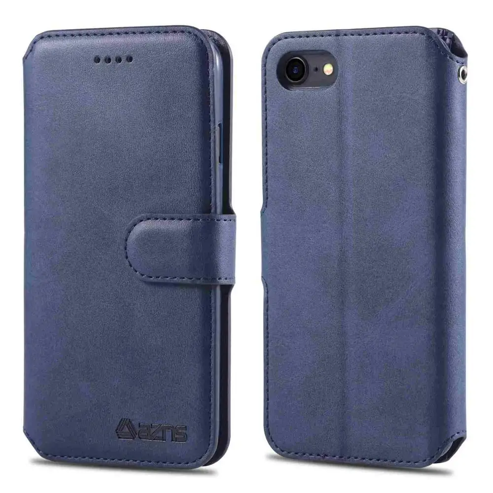 Деловой кожаный чехол-кошелек для iPhone 7, 8, iPhone 7 Plus, мягкий силиконовый чехол из ТПУ, держатель для карт, флип-чехол для apple iPhone 8 Plus - Цвет: Синий