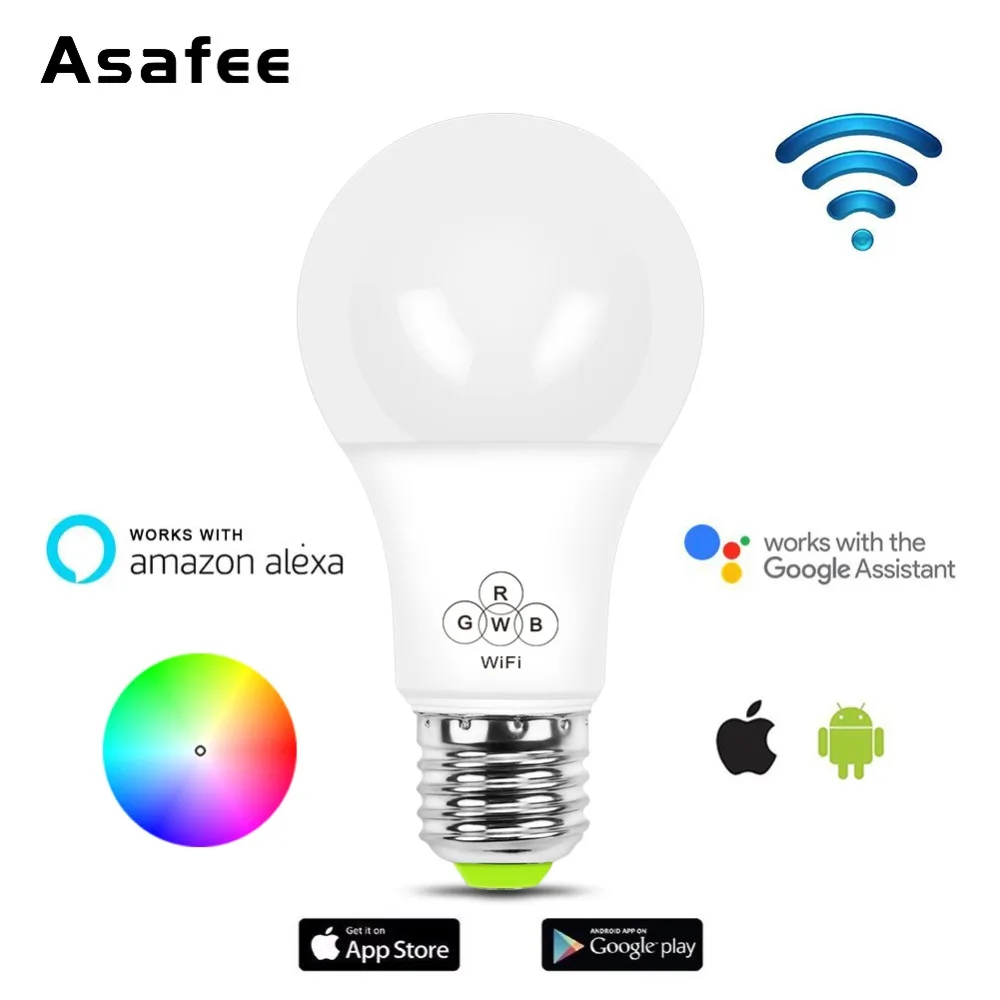 Умная лампа WIFI затемняемый смарт светильник Светодиодная 7 Вт 9 E27 RGB цвет Alexa Google