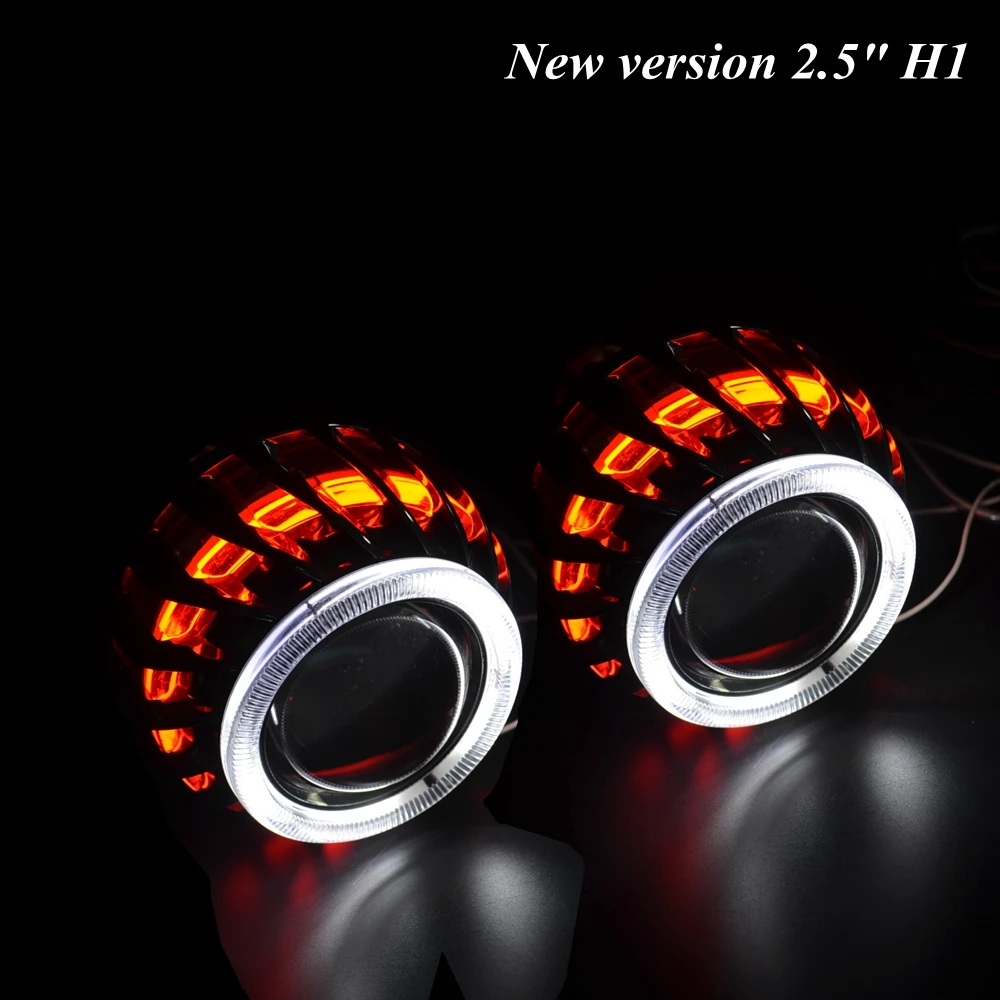 

2.5 inch hid bixenon car projector lens dual day running DRL led angel eyes direct replacement for h1 h4 h7 car styling