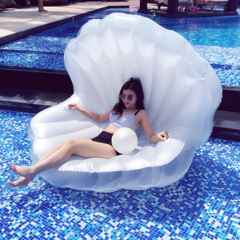 cheap Inflatable shell floating row pearl ball fan shaped beach inflatable floating bed swimming pool float Water inflatable lounge