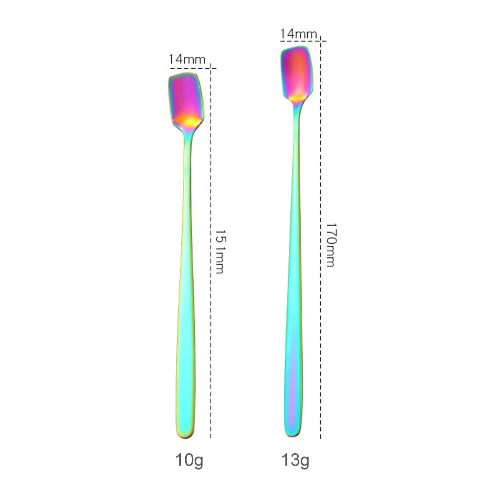 5 цветов, ложка квадратной формы из нержавеющей стали с длинной ручкой, ложка для льда, кофе, молока, чая, домашняя кухонная посуда, совок для перемешивания