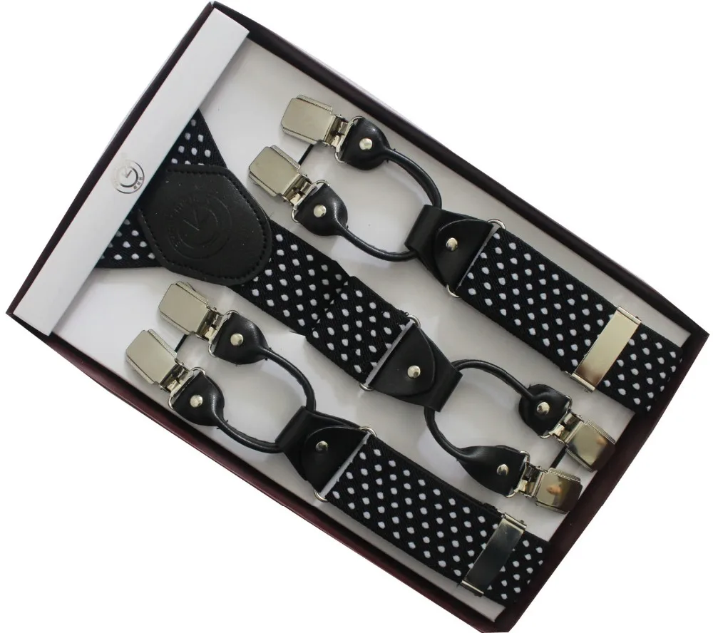 

Free Shipping 2018 New Best 3.5 Cm Wide Oversize 120cm Jacquard Black White Polka Dot Suspenders 6 Clips For Mens Taller Gifts