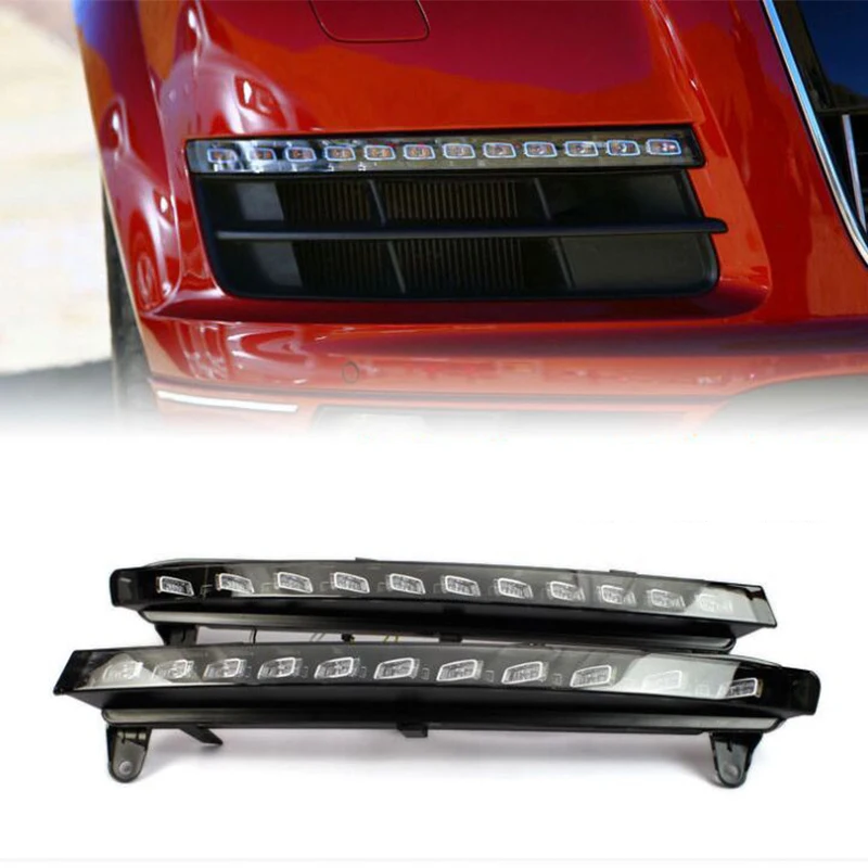 

12V Car DRL LED Daytime Running Light For Audi Q7 2006 2007 2008 2009 Yellow Turning Function Matte Black ABS Fog Lamp Cover