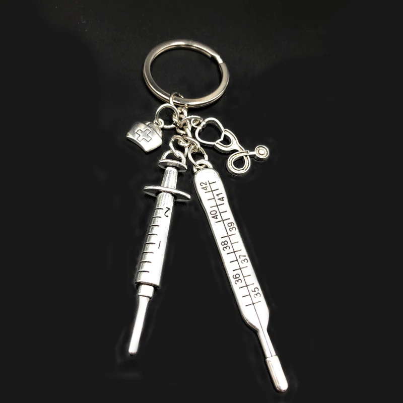 

2019 New Medical Model Nurse Cap Medical Key Chain Needle Syringe Stethoscope Thermometer Cute Keychain Jewelry Gift