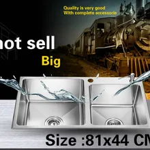 Бытовой Роскошные vogue кухня ручная раковина двойной паз сделать блюда 304 нержавеющая сталь большой Лидер продаж 810x440 мм