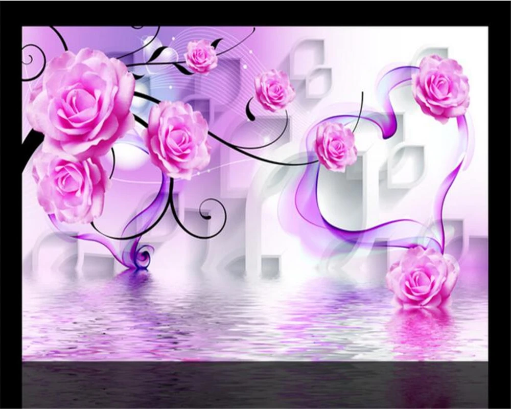 Beibehang Canggih 3d Wallpaper Tiga Dimensi 3D Rose Refleksi