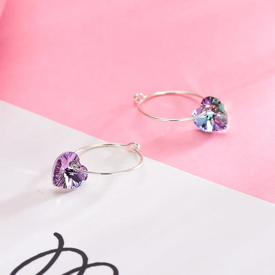 5 925 Silver Earrings Fashion Jewelry For Women 2018 Gradient Heart Shape Big Fancy Earring Jewelry Oorbellen Drop Earrings