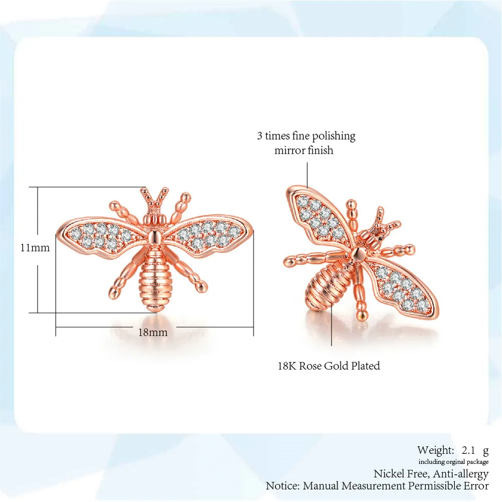 Романтические милые серьги-гвоздики Пчелка для женщин и девочек, рождественский подарок, модные ювелирные изделия, чудесная божья коровка, CZ камень, серьги DWE113