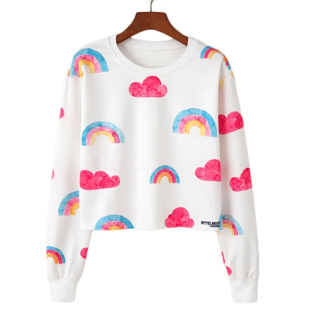 Buy Cartoon Cloud Rainbow Print Sweatshirts Cute Girls