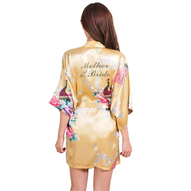 Шелковый халат для матери невесты с золотыми буквами, сексуальное женское Короткое атласное свадебное кимоно, одежда для сна - Цвет: Yellow Mother of Bri