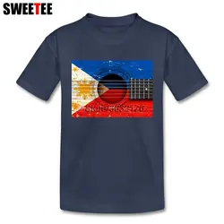 Старый Винтаж акустической Гитары с флаг Филиппинец T Рубашки для мальчиков для девочек короткий рукав Футболка сын забавные Рубашки для